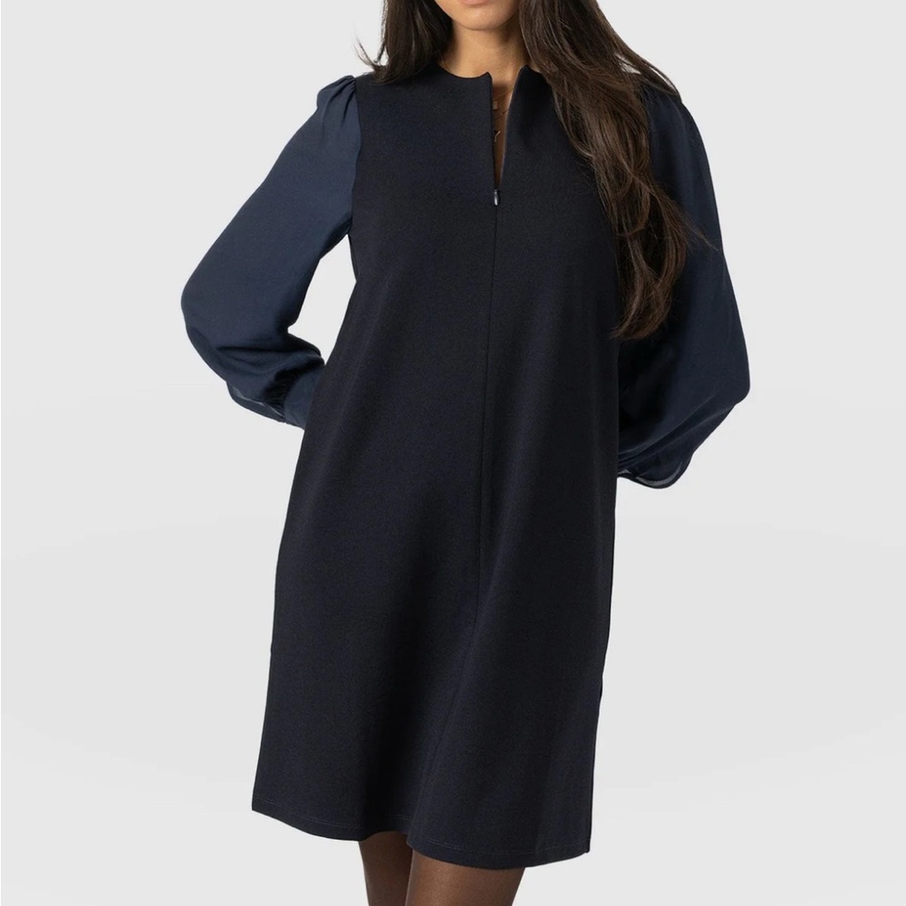 Saint + Sofia Navy Long Sleeve Dress